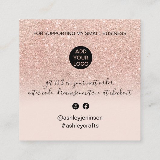 スクリプトバラ金ゴールドグリッターグラデーションの感謝してい順序 スクエア名刺 (裏面)