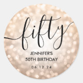 スクリプトバラ金ゴールドグリッターライト50誕生日 ラウンドシール (正面)
