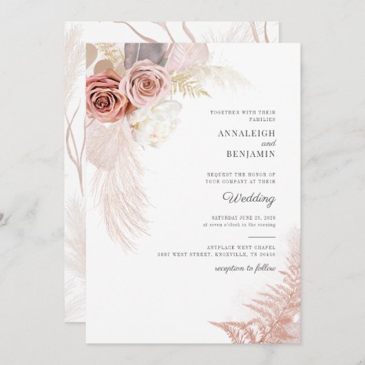 スクリプトパンパスグラスドライパーズ結婚ズ 招待状 (正面/裏面)