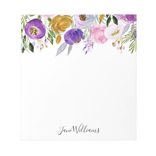 スクリプトパーソナライズされた名前をカスタムするお洒落フローラ ノートパッド (正面)