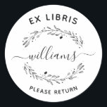 スクリプトファミリ名素朴葉のEx Librisブック ラウンドシール<br><div class="desc">独自の素朴簡単を作葉成Script Family Name Ex Libris Book蔵書票と使用するテンプレート!スクリプトとサ葉ンセリフのタイポグラフィを備えた手で描いた素朴なシンプル。単クリックに「このテンプレートをパーソナライズ」し、提供されたフィールドに自分の姓を追加する。</div>