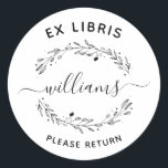 スクリプトファミリ名素朴葉のEx Librisブック ラウンドシール<br><div class="desc">独自の素朴簡単を作葉成Script Family Name Ex Libris Book蔵書票と使用するテンプレート!スクリプトとサ葉ンセリフのタイポグラフィを備えた手で描いた素朴なシンプル。単クリックに「このテンプレートをパーソナライズ」し、提供されたフィールドに自分の姓を追加する。</div>