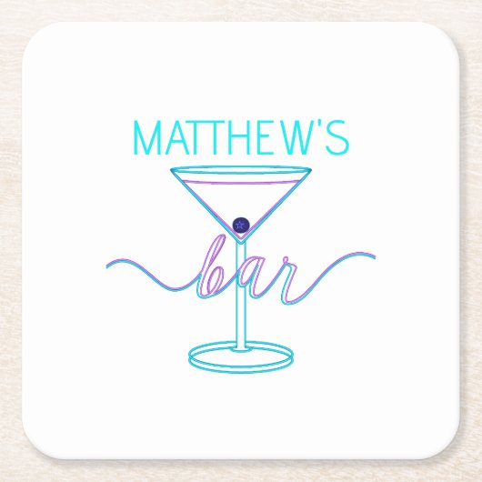 スクリプトファンシーおもしろいカラーおもしろいバー スクエアペーパーコースター (正面)