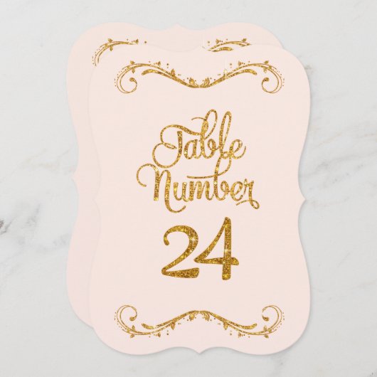 スクリプトファンシーグリッターテーブル番号24結婚式 招待状 (正面/裏面)