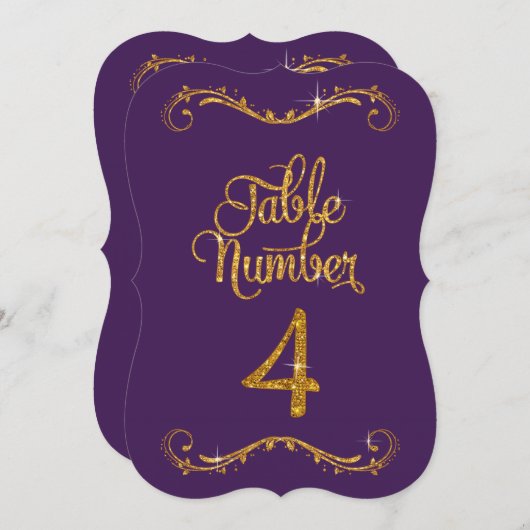 スクリプトファンシーグリッターテーブル番号4ディナーフォーマルズ 招待状 (正面/裏面)