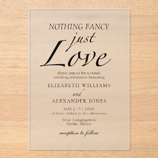 スクリプトファンシーミニマリストを愛しているもの結婚はない アクリル招待状 (正面)