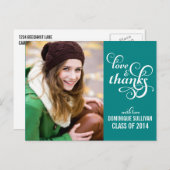 スクリプトファンシー卒業ありがとうはがき |ティール（緑がかった色） ポストカード (正面/裏面)