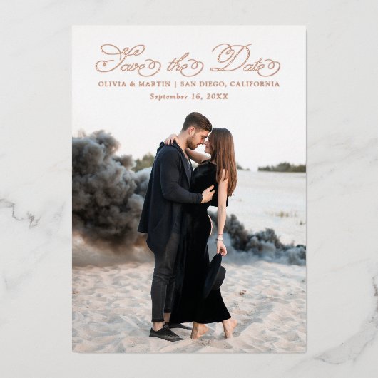 スクリプトファンシー日付の保存 箔招待状 (正面)