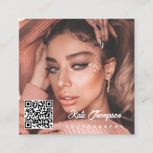 スクリプトフォトQRコードソーシャルメディア写真 スクエア名刺 (正面)