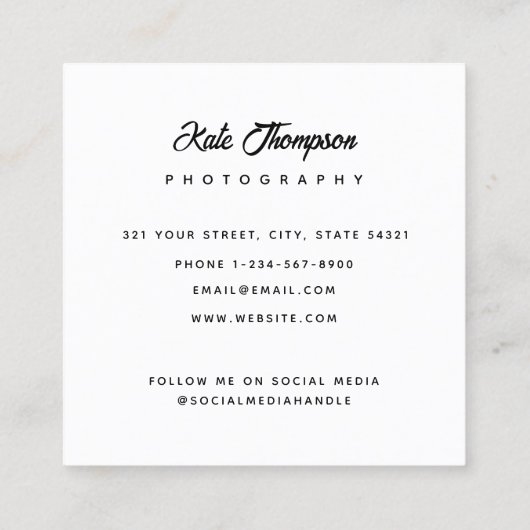 スクリプトフォトQRコードソーシャルメディア写真 スクエア名刺 (裏面)