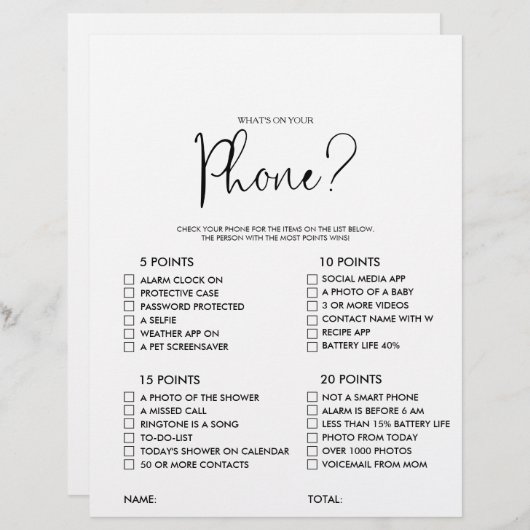 スクリプトフォンのブライダルシャワーゲーム (正面/裏面)