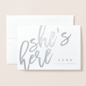 スクリプトフォントはここにBIRTH ANNOUNCEMENT CARD。 箔カード (封筒付き正面)