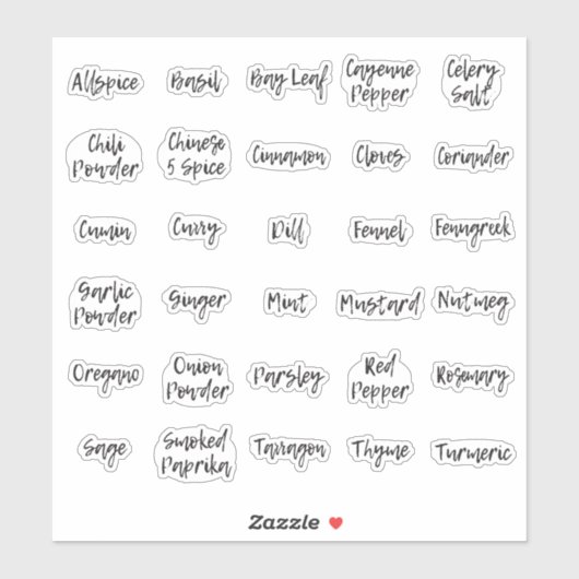 スクリプトフォントを使用したカジュアルSpice JARラベル シール (シート)