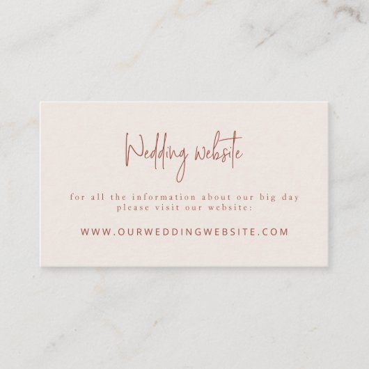 スクリプトフォントテラコッタ&クリー結婚ムのウェブサイト エンクロージャーカード (正面)