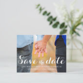 スクリプトフォント日付フォトポストカードの保存 案内ポストカード (スタンド正面)