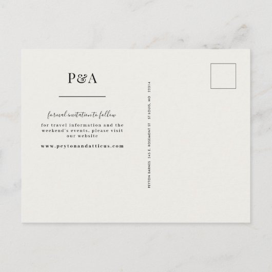 スクリプトフォント縦写真ポストカードの保存 案内ポストカード (裏面)