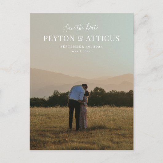 スクリプトフォント縦写真ポストカードの保存 案内ポストカード (正面)