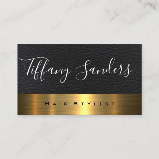 スクリプトフォント |レザー |メタリック金ゴールド 名刺 (正面)