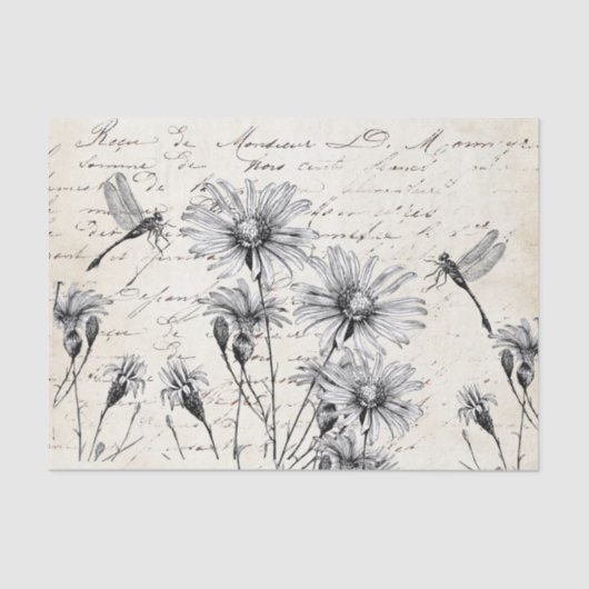 スクリプトフランスのワイルドフラワードラゴンフライのデカップクラフト 薄葉紙 (正面)