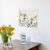 スクリプトフランスのワイルドフラワードラゴンフライ牧草地ヴィンテージ 箔ポスター (レイダウン (キッチン))