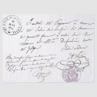 スクリプトフランスのヴィンテージのスタンプされた文字の切り離し 薄葉紙