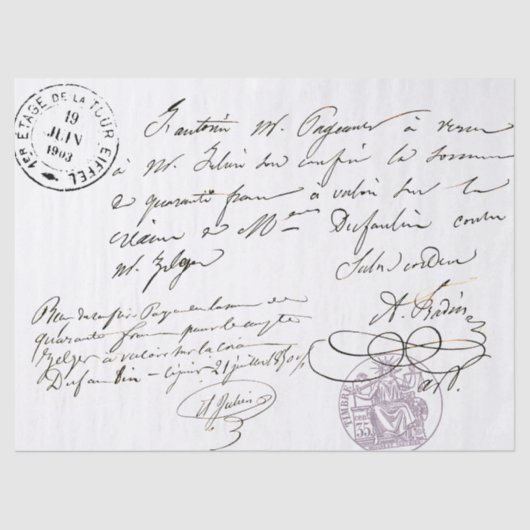 スクリプトフランスのヴィンテージのスタンプされた文字の切り離し 薄葉紙 (正面)