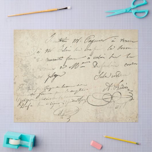 スクリプトフランスのヴィンテージのスタンプされた文字の切り離し 薄葉紙 (クラフト)