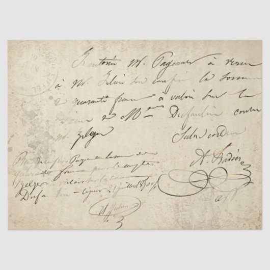 スクリプトフランスのヴィンテージのスタンプされた文字の切り離し 薄葉紙 (正面)