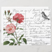 スクリプトフランスのヴィンテージバラ鳥はがき (正面/裏面)