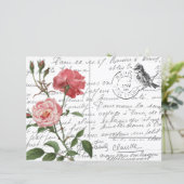 スクリプトフランスのヴィンテージバラ鳥はがき (スタンド正面)