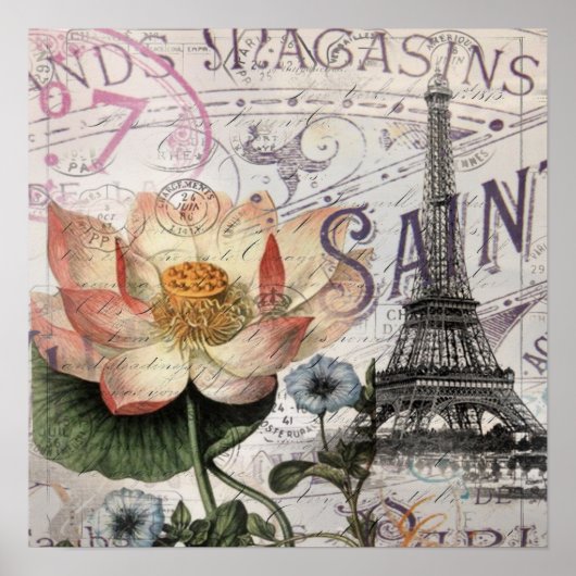 スクリプトフランスの植物学ロータスパリエッフェルタワー ポスター (正面)