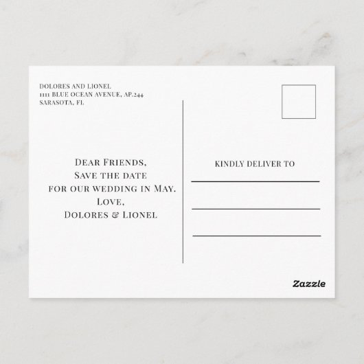 スクリプトフローラフォトウェディング日付を保存 ポストカード (裏面)