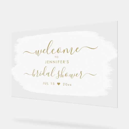 スクリプトブライダルシャワーようこそ金ゴールド絵を描白 アクリルサイン (傾斜)