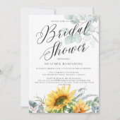 スクリプトブライダルシャワーエレガントサンフラワーユーカリ 招待状 (正面)