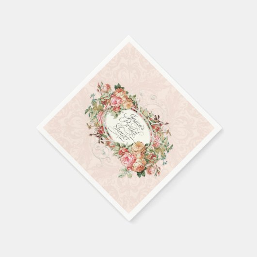 スクリプトブライダルシャワーヴィンテージ赤面フローラブーケ スタンダードカクテルナプキン (角)