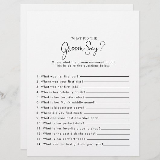 スクリプトブライダルシャワー新郎は何と言った (正面/裏面)