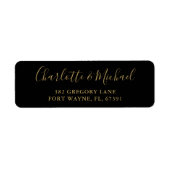 スクリプトブラックと金ゴールド結婚の差出人住所 ラベル (正面)