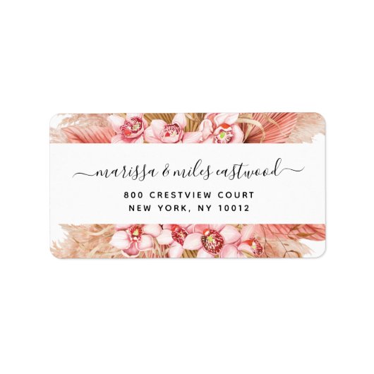スクリプトブラックピンクフローラ差出人住所ラベル ラベル (正面)