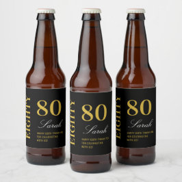スクリプトブラック&金ゴールド80誕生日カクテルパーティー ビールラベル