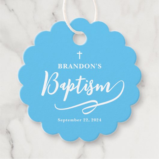 スクリプトブルーボーイバプテスマメッセージカード フェイバータグ (正面)