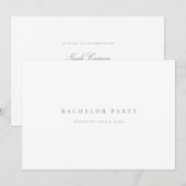 スクリプトブルー&ホワイトバチュラーパーティ招待状カード 招待状 (正面/裏面)