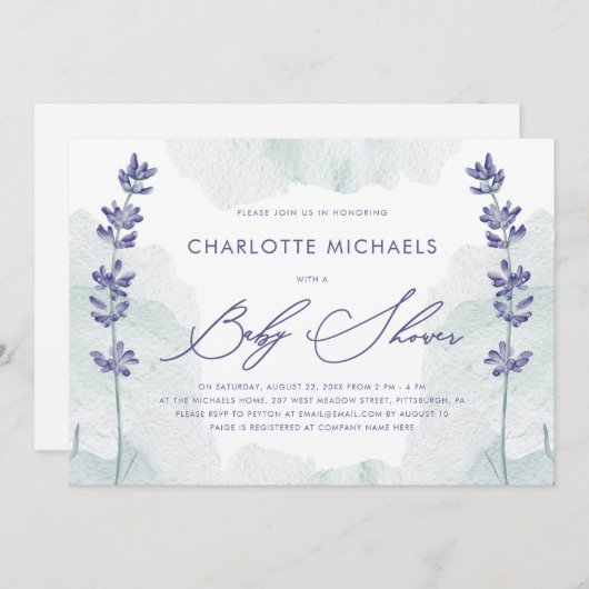 スクリプトベビーシャワーかわいらし付きの素敵な水色 招待状 (正面/裏面)