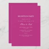 スクリプトホワイトおよびマゼンタの披露宴招待状カード 招待状 (正面/裏面)