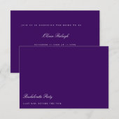 スクリプトホワイトおよび紫のバチェロレッテカード 招待状 (正面/裏面)