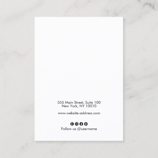 スクリプトホワイトおよび金ゴールドイヤリングジュエリー表示 名刺 (裏面)