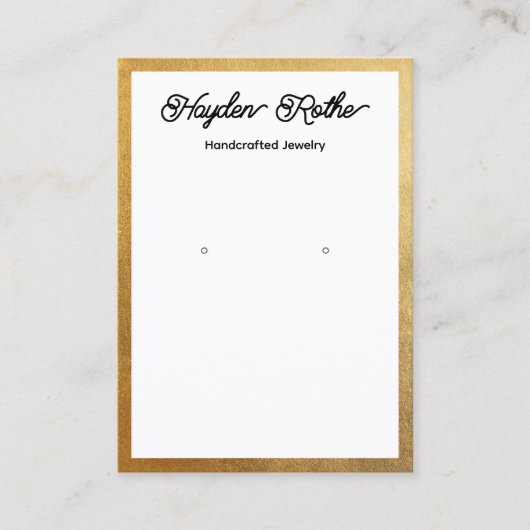 スクリプトホワイトおよび金ゴールドイヤリングジュエリー表示 名刺 (正面)