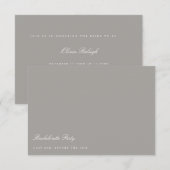 スクリプトホワイトとグレーのバチェロレッテカード 招待状 (正面/裏面)