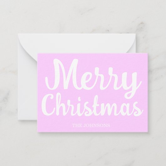 スクリプトホワイトメリークリスマスパープルホリデーカード ノートカード (正面)