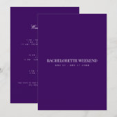 スクリプトホワイト&パープルバチェロレッテ週末用カード 招待状 (正面/裏面)