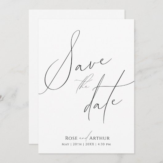 スクリプトミニマルで日付を保存 招待状 (正面/裏面)